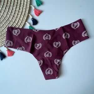 Victoria's Secret PINK No Show Thong Panty Rich Maroon Seal Small NEW
